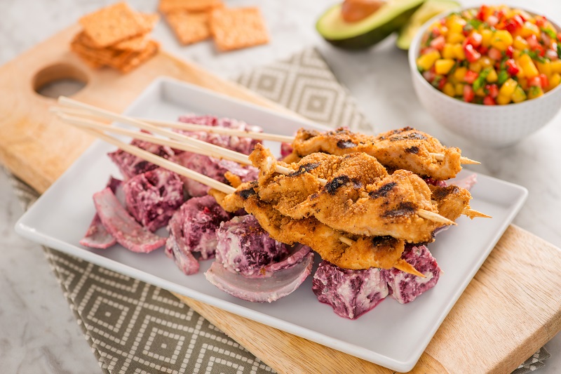 Grilled Beet Chicken Kebabs with Avocado